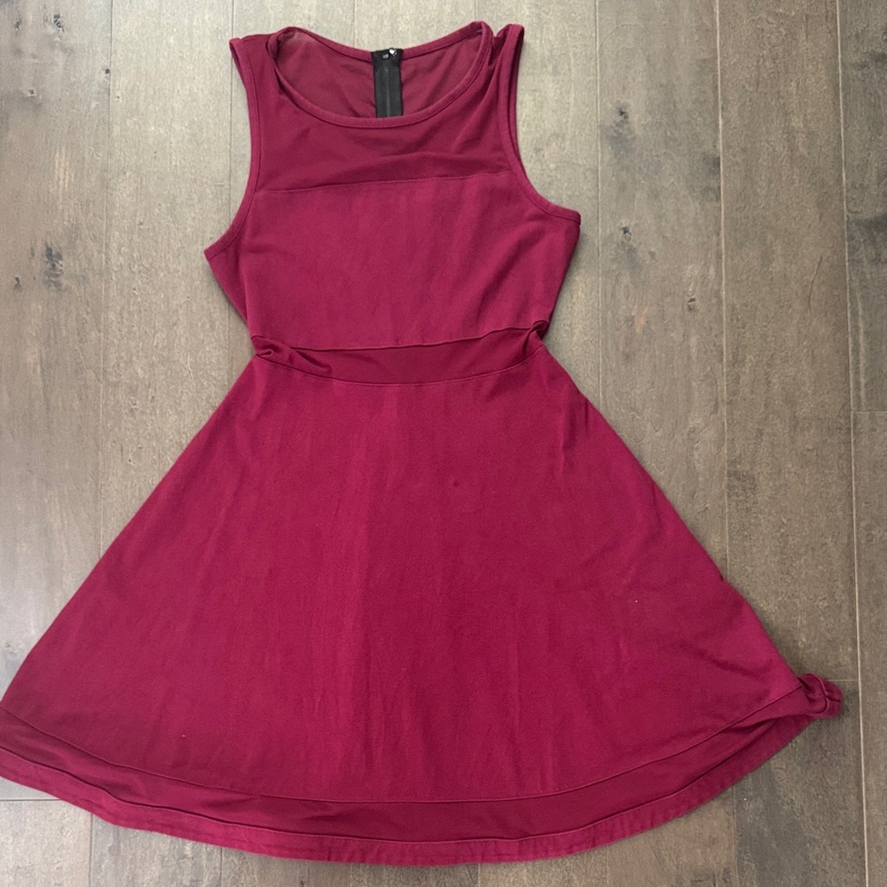 Express Burgundy Fit & Flare Mini Dress Size Small Sleeveless Skater Dress